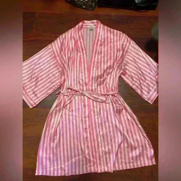Victoria's Secret Other - Victoria's Secret Pink Striped Satin
Kimono Robe